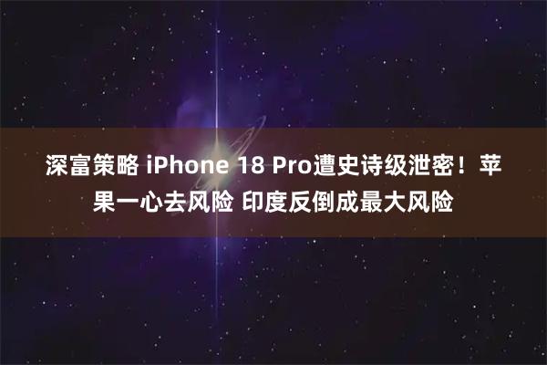 深富策略 iPhone 18 Pro遭史诗级泄密！苹果一心去风险 印度反倒成最大风险
